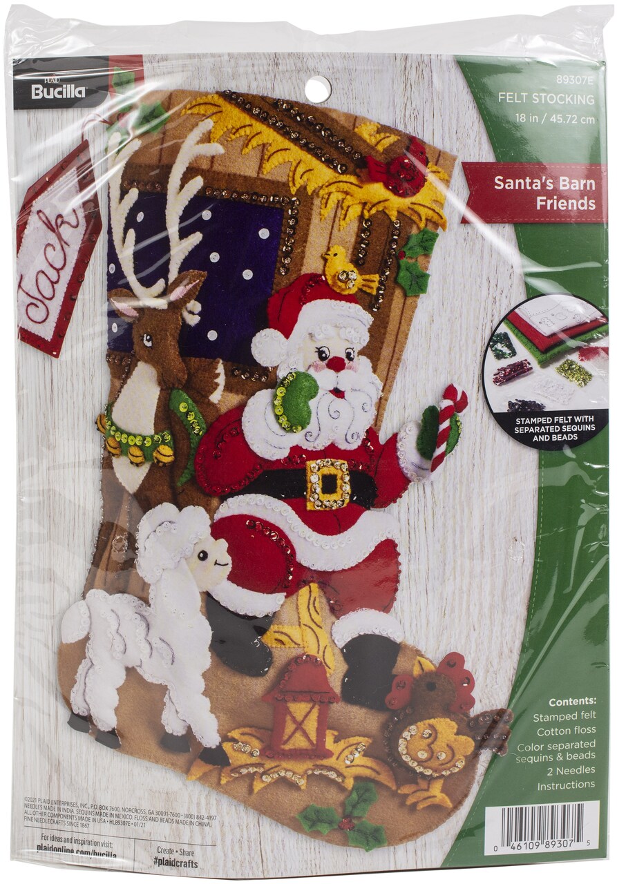Bucilla Felt Stocking Applique Kit 18" Long-Santa's Barn Friends